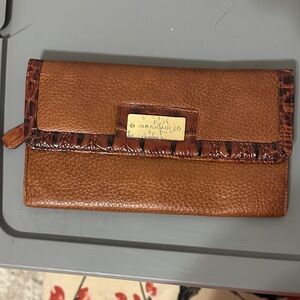 Brahmin Tan Leather Wallet with Textured Trim